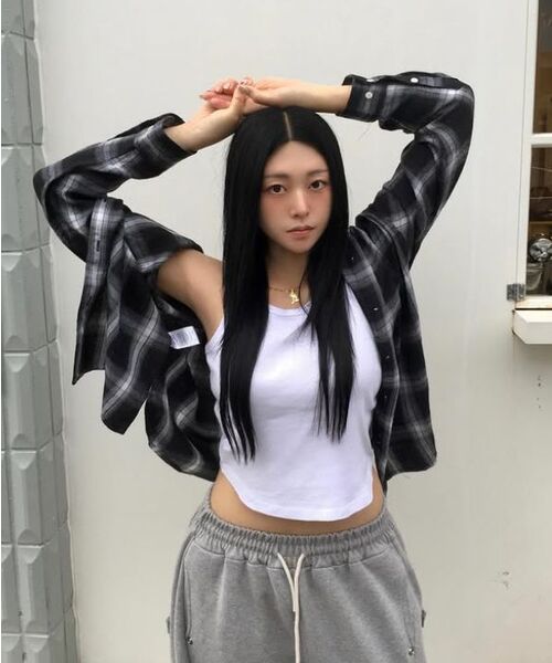 KKEEE（ケーケーイーイー）の「イージータータンチェックオーバーサイズシャツ[ブラック]（シャツ/ブラウス・レディース・ブラック・MEDIUM/LARGE/X-LARGE）」の13枚目の写真
