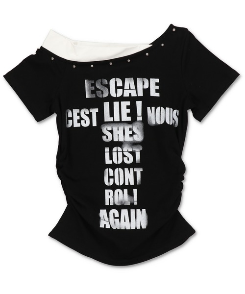 SPINNS(スピンズ)の「ワンショルTシャツ/ロゴ/平成ギャル(Tシャツ/カットソー・レディース・ブラック/ピンク/ホワイト・ONESIZE)」の4枚目の写真