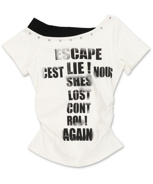 SPINNS(スピンズ)の「ワンショルTシャツ/ロゴ/平成ギャル(Tシャツ/カットソー・レディース・ブラック/ピンク/ホワイト・ONESIZE)」の5枚目の写真
