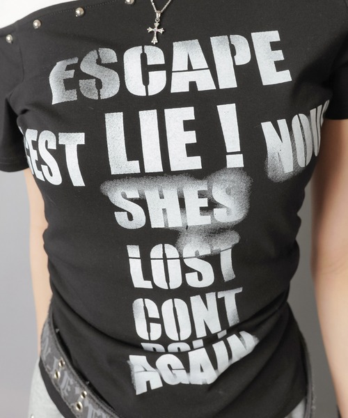 SPINNS(スピンズ)の「ワンショルTシャツ/ロゴ/平成ギャル(Tシャツ/カットソー・レディース・ブラック/ピンク/ホワイト・ONESIZE)」の19枚目の写真