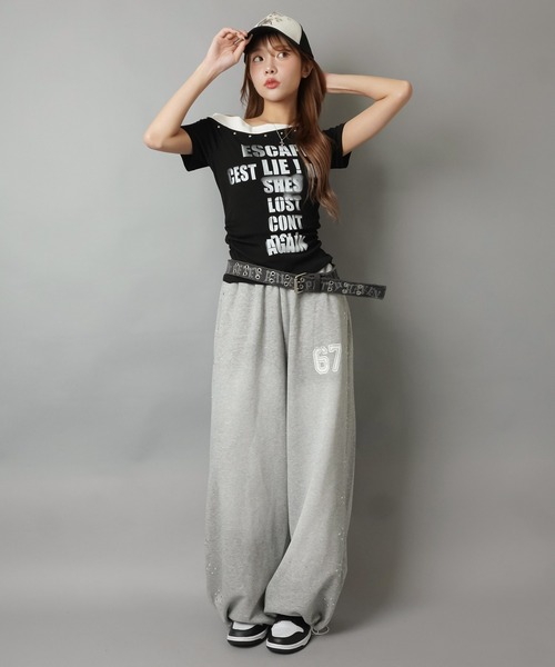 SPINNS(スピンズ)の「ワンショルTシャツ/ロゴ/平成ギャル(Tシャツ/カットソー・レディース・ブラック/ピンク/ホワイト・ONESIZE)」の16枚目の写真