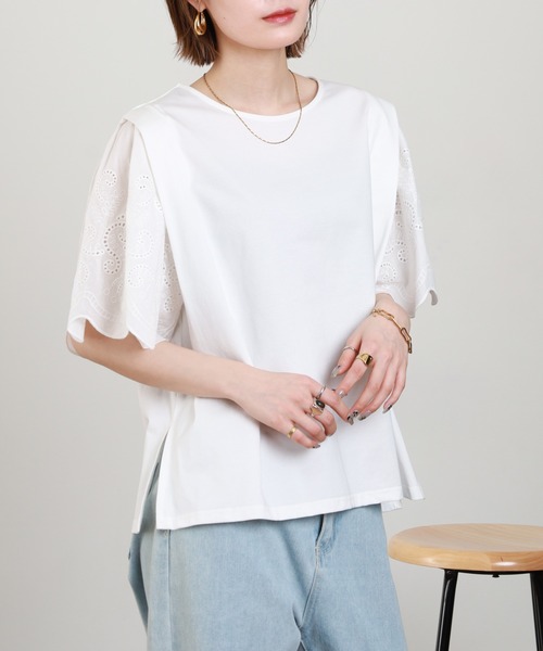 Anna Nicola(アンナニコラ)の「Anna Nicola 刺繍フレアスリーブカットソー 半袖(Tシャツ/カットソー・レディース・オフホワイト/ブラック・38)」の15枚目の写真