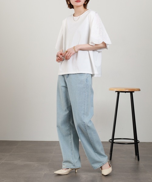 Anna Nicola(アンナニコラ)の「Anna Nicola 刺繍フレアスリーブカットソー 半袖(Tシャツ/カットソー・レディース・オフホワイト/ブラック・38)」の18枚目の写真