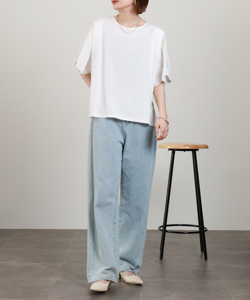 Anna Nicola(アンナニコラ)の「Anna Nicola 刺繍フレアスリーブカットソー 半袖(Tシャツ/カットソー・レディース・オフホワイト/ブラック・38)」の19枚目の写真