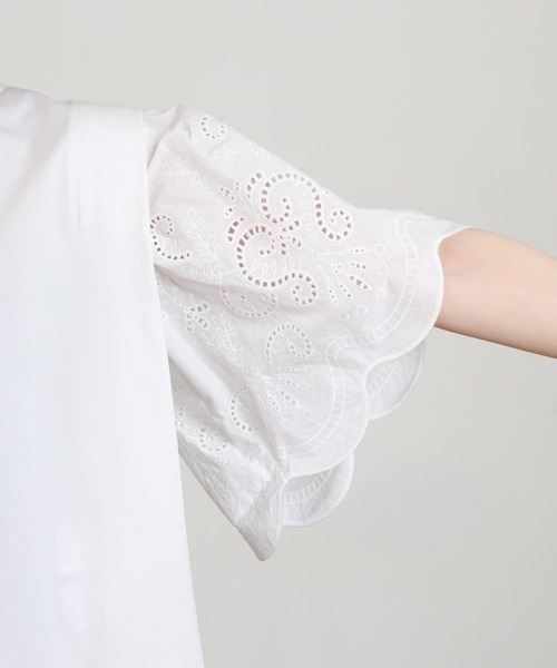 Anna Nicola(アンナニコラ)の「Anna Nicola 刺繍フレアスリーブカットソー 半袖(Tシャツ/カットソー・レディース・オフホワイト/ブラック・38)」の9枚目の写真