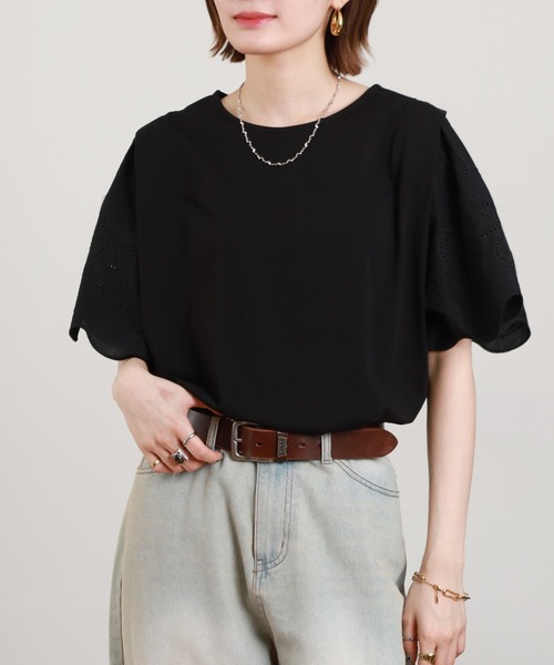Anna Nicola(アンナニコラ)の「Anna Nicola 刺繍フレアスリーブカットソー 半袖(Tシャツ/カットソー・レディース・オフホワイト/ブラック・38)」の20枚目の写真