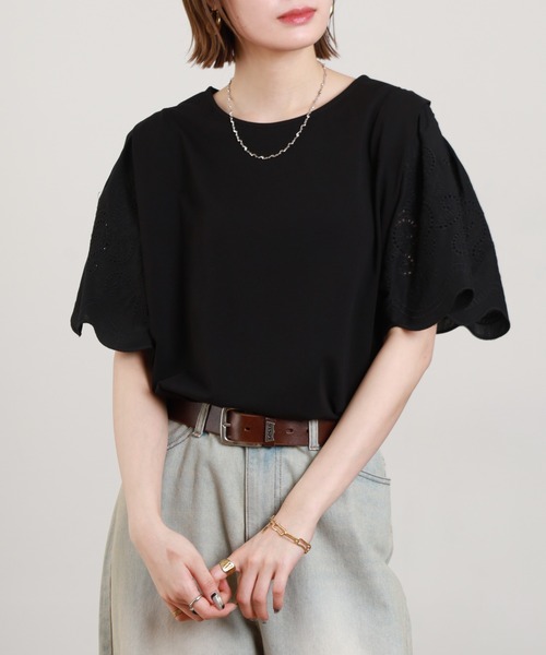 Anna Nicola(アンナニコラ)の「Anna Nicola 刺繍フレアスリーブカットソー 半袖(Tシャツ/カットソー・レディース・オフホワイト/ブラック・38)」の21枚目の写真