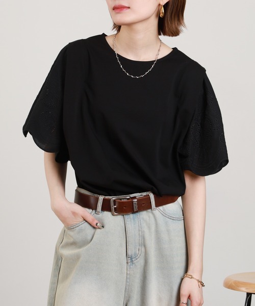 Anna Nicola(アンナニコラ)の「Anna Nicola 刺繍フレアスリーブカットソー 半袖(Tシャツ/カットソー・レディース・オフホワイト/ブラック・38)」の22枚目の写真