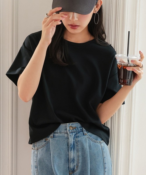KOBE LETTUCE（コウベレタス）の「[ 接触冷感 ]　綿100%なめらか半袖Tシャツ（Tシャツ/カットソー・レディース・オフホワイト/ピンク/ブラック/チャコール/グレイッシュベージュ/ベビーピンク/ブルーグレー/グレー系その他・L/M）」の16枚目の写真