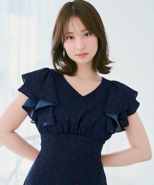 WILLSELECTION(ウィルセレクション)の「フリルスリーブフレアワンピース(ワンピース・レディース・ブルー系その他/ホワイト系その他/ブラック系その他/ブルー/オフホワイト・FREE)」の1枚目の写真