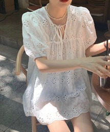 French lace puff blouse