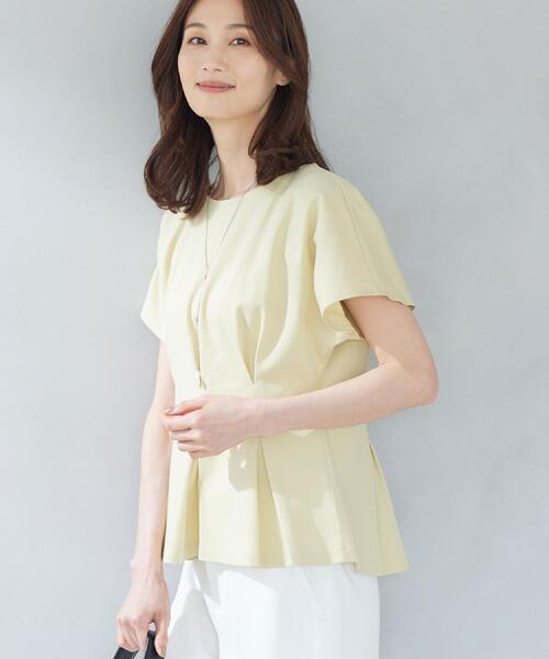 Reflect(リフレクト)の「【UVカット/接触冷感/吸水速乾】タックデザインフレアトップス(Tシャツ/カットソー・レディース・ダークブラウン/ネイビー/ホワイト/ライトイエロー系・09/11/13)」の14枚目の写真