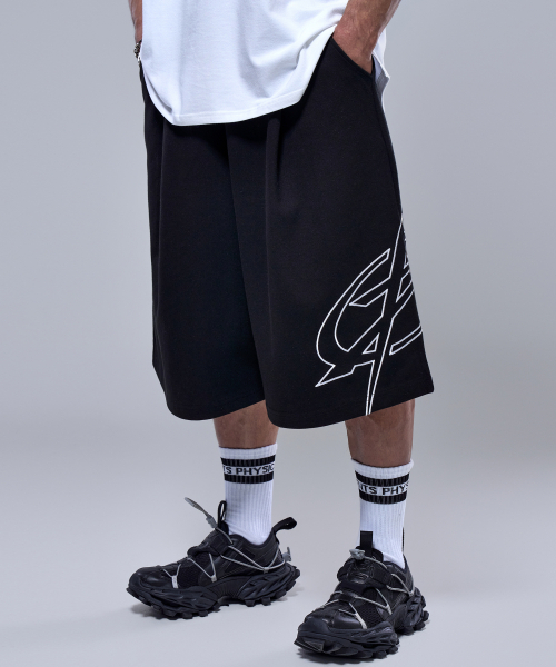 PHYSICAL GARMENTS（フィジカルガーメンツ）の「P2581 ビッグシンボルバermudaパンツ [2COLOR]（スウェットパンツ・メンズ・ブラック/グレー・LARGE/XX-LARGE）」の4枚目の写真