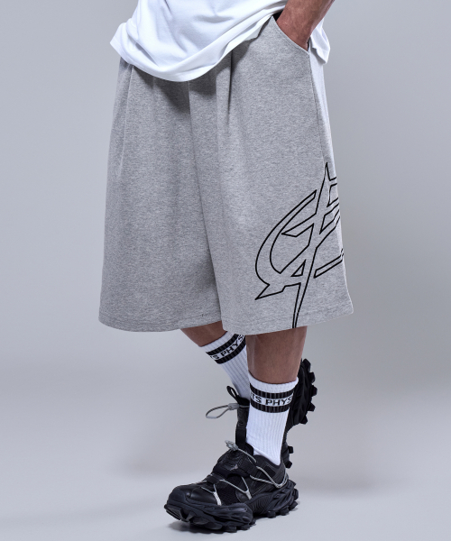 PHYSICAL GARMENTS（フィジカルガーメンツ）の「P2581 ビッグシンボルバermudaパンツ [2COLOR]（スウェットパンツ・メンズ・ブラック/グレー・LARGE/XX-LARGE）」の5枚目の写真