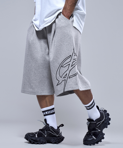 PHYSICAL GARMENTS（フィジカルガーメンツ）の「P2581 ビッグシンボルバermudaパンツ [2COLOR]（スウェットパンツ・メンズ・ブラック/グレー・LARGE/XX-LARGE）」の6枚目の写真
