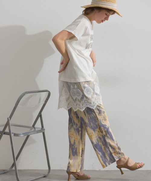 le colis(ルコリ)の「裾レース半袖チュニック(Tシャツ/カットソー・レディース・チャコールグレー/オレンジ/オフホワイト/ブルー・FREE)」の5枚目の写真