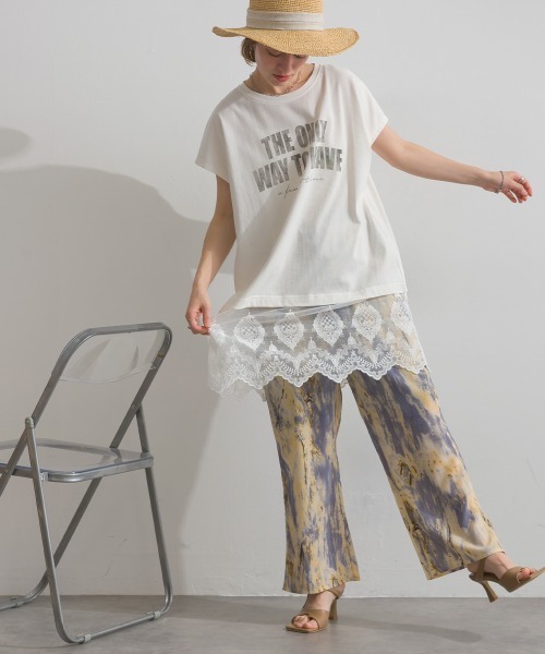 le colis(ルコリ)の「裾レース半袖チュニック(Tシャツ/カットソー・レディース・チャコールグレー/オレンジ/オフホワイト/ブルー・FREE)」の8枚目の写真