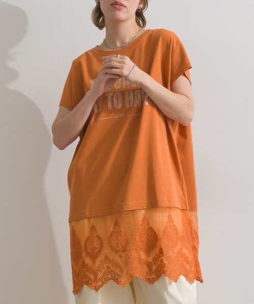le colis(ルコリ)の「裾レース半袖チュニック(Tシャツ/カットソー・レディース・チャコールグレー/オレンジ/オフホワイト/ブルー・FREE)」の9枚目の写真