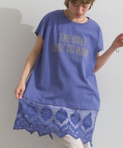 le colis(ルコリ)の「裾レース半袖チュニック(Tシャツ/カットソー・レディース・チャコールグレー/オレンジ/オフホワイト/ブルー・FREE)」の14枚目の写真