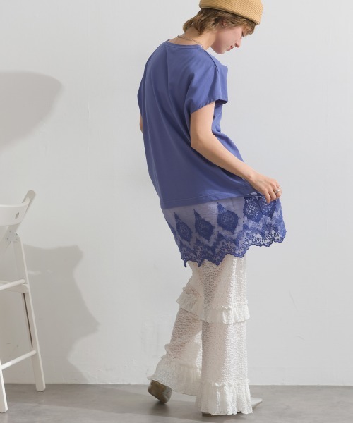 le colis(ルコリ)の「裾レース半袖チュニック(Tシャツ/カットソー・レディース・チャコールグレー/オレンジ/オフホワイト/ブルー・FREE)」の15枚目の写真