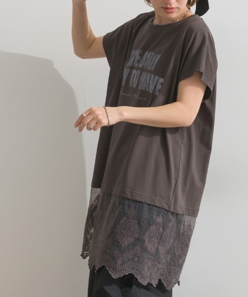 le colis(ルコリ)の「裾レース半袖チュニック(Tシャツ/カットソー・レディース・チャコールグレー/オレンジ/オフホワイト/ブルー・FREE)」の22枚目の写真