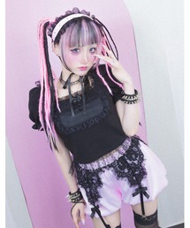 AVENCHUMU（アバンチュウム）の「Tulle frill heart button puff tops（Tシャツ/カットソー）」