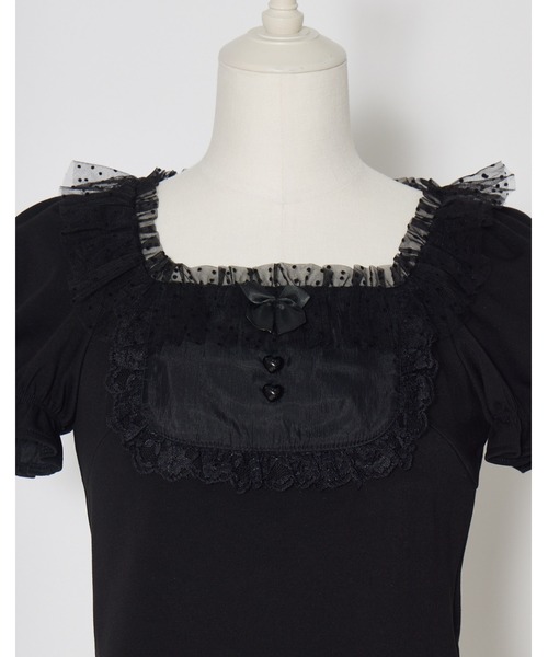AVENCHUMU(アバンチュウム)の「Tulle frill heart button puff tops(Tシャツ/カットソー・レディース・ピンク/ブラック・FREE)」の9枚目の写真
