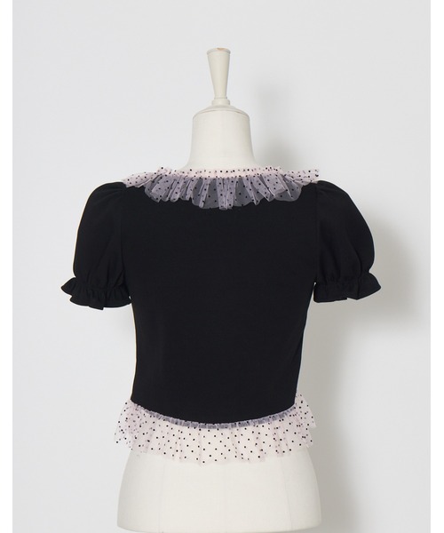 AVENCHUMU(アバンチュウム)の「Tulle frill heart button puff tops(Tシャツ/カットソー・レディース・ピンク/ブラック・FREE)」の16枚目の写真