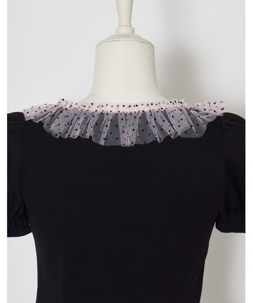 AVENCHUMU(アバンチュウム)の「Tulle frill heart button puff tops(Tシャツ/カットソー・レディース・ピンク/ブラック・FREE)」の11枚目の写真