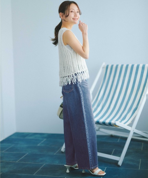 COHINA（コヒナ）の「テープヤーンフリンジヘムニット 【低身長・小柄女性】（ニット/セーター・レディース・オフホワイト/ブルー・ONE SIZE）」の7枚目の写真