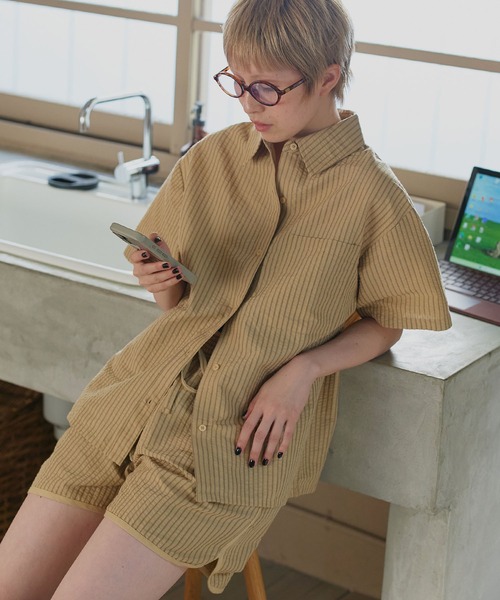 ad thie(アドティエ)の「アソート サッカーハーフパンツ(その他パンツ・レディース・ブルー系1/アイボリー系/ブラウン系/ベージュ系2/ベージュ系1/グリーン系・FREE)」の3枚目の写真