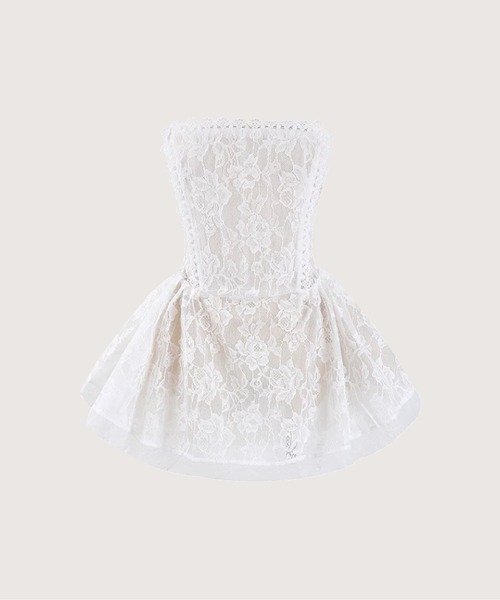 LA POMME petit(ラポミ・プチ)の「Texture Lace Waisted Bustier Dress(ワンピース・レディース・ブラック/ホワイト・FREE)」の1枚目の写真