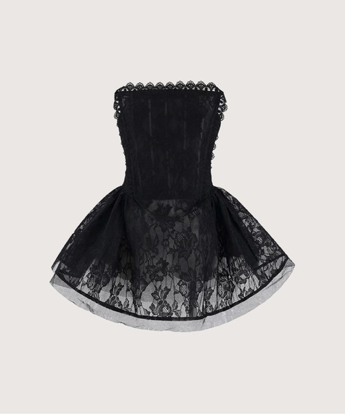 LA POMME petit(ラポミ・プチ)の「Texture Lace Waisted Bustier Dress(ワンピース・レディース・ブラック/ホワイト・FREE)」の2枚目の写真