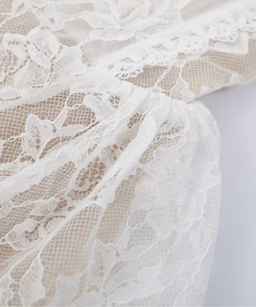 LA POMME petit(ラポミ・プチ)の「Texture Lace Waisted Bustier Dress(ワンピース・レディース・ブラック/ホワイト・FREE)」の5枚目の写真