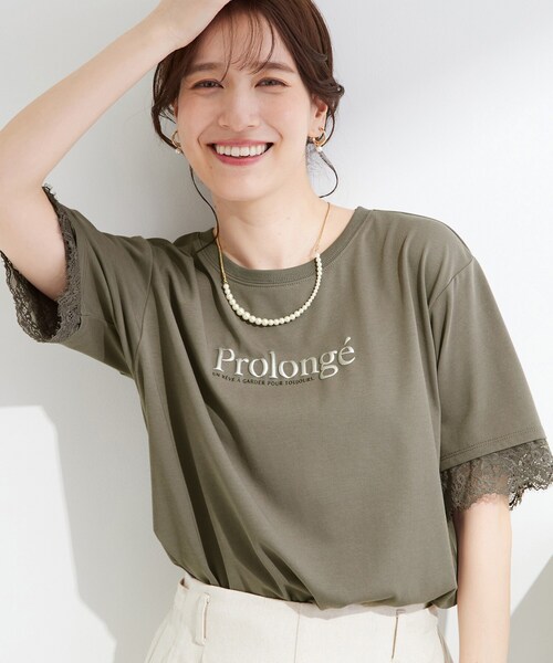 SHOO・LA・RUE(シューラルー)の「【ひんやり/UV/S-LL】柄アソート お袖レースが旬顔 上品に決まる大人Tシャツ(Tシャツ/カットソー・レディース・チャコール/ホワイト系1/ベージュ系その他4/ホワイト/ブラック/ピンク系その他・01/04/02/03)」の4枚目の写真