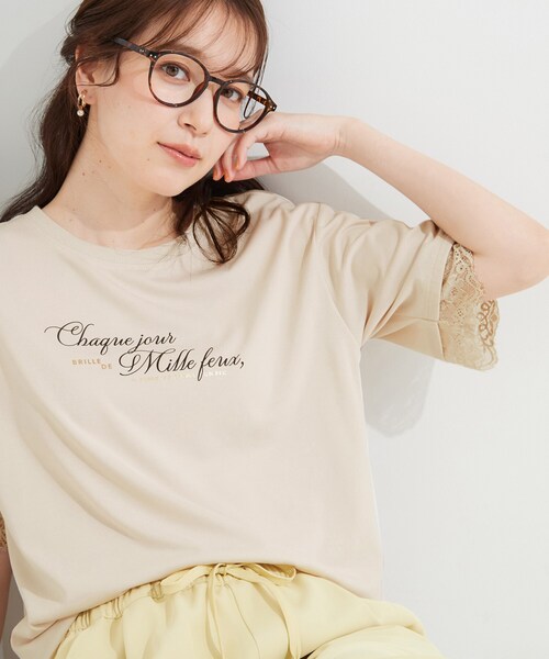 SHOO・LA・RUE(シューラルー)の「【ひんやり/UV/S-LL】柄アソート お袖レースが旬顔 上品に決まる大人Tシャツ(Tシャツ/カットソー・レディース・チャコール/ホワイト系1/ベージュ系その他4/ホワイト/ブラック/ピンク系その他・01/04/02/03)」の5枚目の写真