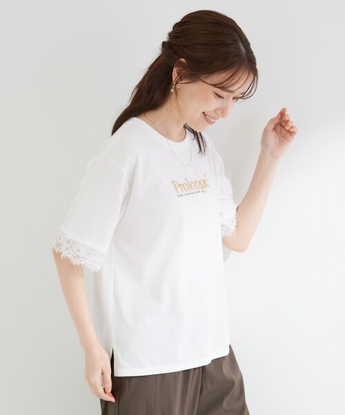 SHOO・LA・RUE(シューラルー)の「【ひんやり/UV/S-LL】柄アソート お袖レースが旬顔 上品に決まる大人Tシャツ(Tシャツ/カットソー・レディース・チャコール/ホワイト系1/ベージュ系その他4/ホワイト/ブラック/ピンク系その他・01/04/02/03)」の17枚目の写真