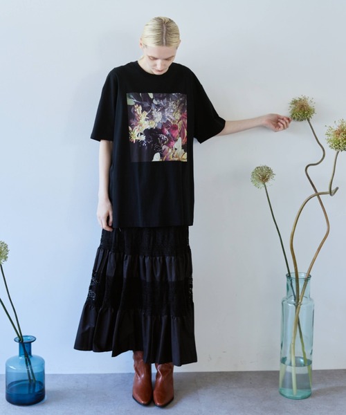 flaeu(フラユ)の「Lace Panel Tiered Skirt(スカート・レディース・ブラック・FREE)」の4枚目の写真