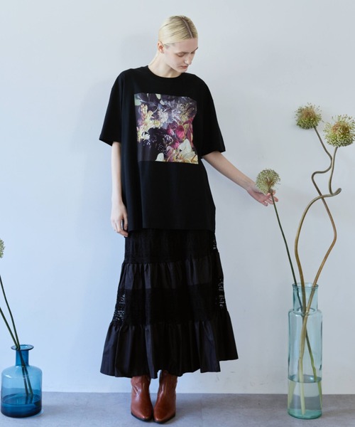 flaeu(フラユ)の「Lace Panel Tiered Skirt(スカート・レディース・ブラック・FREE)」の5枚目の写真