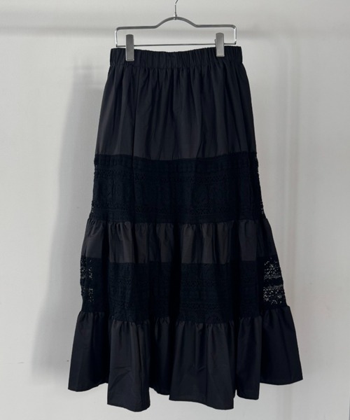 flaeu(フラユ)の「Lace Panel Tiered Skirt(スカート・レディース・ブラック・FREE)」の6枚目の写真
