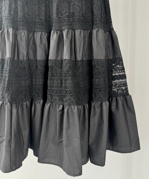 flaeu(フラユ)の「Lace Panel Tiered Skirt(スカート・レディース・ブラック・FREE)」の7枚目の写真
