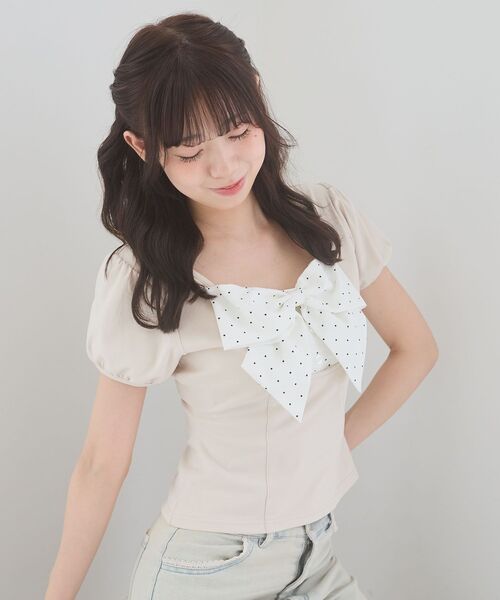 MAJESTIC LEGON(マジェスティックレゴン)の「ビッグリボンレイヤードトップス(Tシャツ/カットソー・レディース・ピンク/ブラック系その他/グレー/グレー系その他・MEDIUM)」の6枚目の写真
