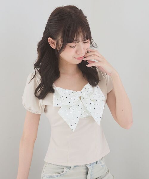 MAJESTIC LEGON(マジェスティックレゴン)の「ビッグリボンレイヤードトップス(Tシャツ/カットソー・レディース・ピンク/ブラック系その他/グレー/グレー系その他・MEDIUM)」の7枚目の写真