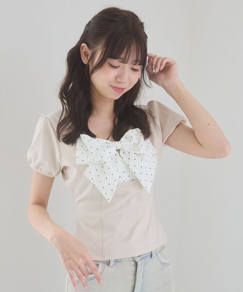 MAJESTIC LEGON(マジェスティックレゴン)の「ビッグリボンレイヤードトップス(Tシャツ/カットソー・レディース・ピンク/ブラック系その他/グレー/グレー系その他・MEDIUM)」の8枚目の写真
