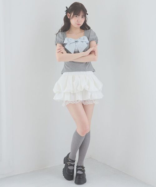 MAJESTIC LEGON(マジェスティックレゴン)の「ビッグリボンレイヤードトップス(Tシャツ/カットソー・レディース・ピンク/ブラック系その他/グレー/グレー系その他・MEDIUM)」の14枚目の写真