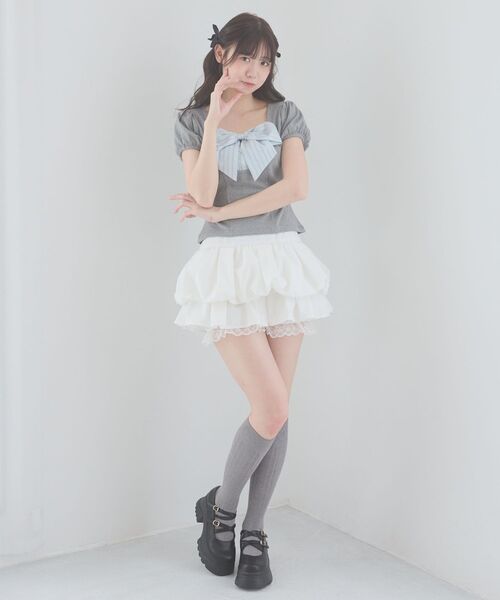 MAJESTIC LEGON(マジェスティックレゴン)の「ビッグリボンレイヤードトップス(Tシャツ/カットソー・レディース・ピンク/ブラック系その他/グレー/グレー系その他・MEDIUM)」の13枚目の写真