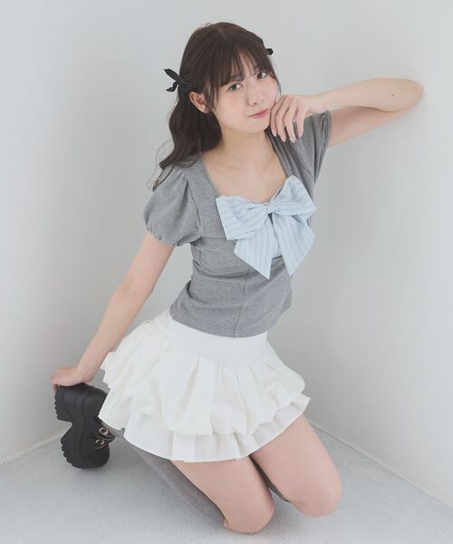 MAJESTIC LEGON(マジェスティックレゴン)の「ビッグリボンレイヤードトップス(Tシャツ/カットソー・レディース・ピンク/ブラック系その他/グレー/グレー系その他・MEDIUM)」の11枚目の写真