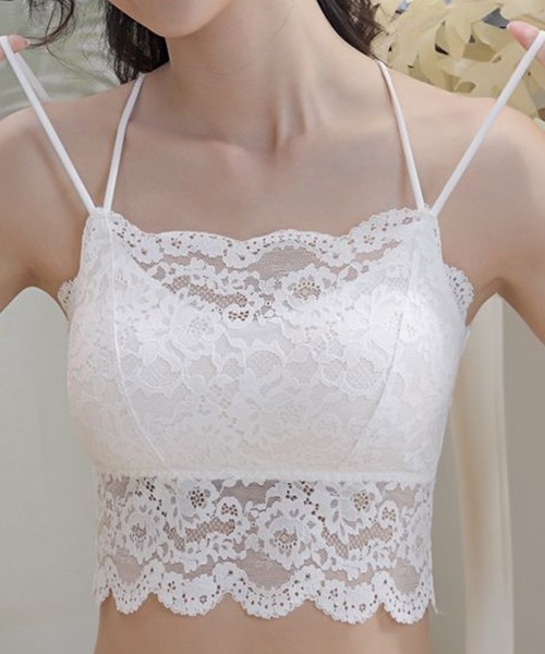 DAY CLOSET（デイ クローゼット）の「【取り外せる一体型パッド/メッシュ素材】スカラップ×レースレイヤード ダブルストラップ バッククロス キャミソール レディース（キャミソール・レディース・ブラック/ホワイト・M/XL/L）」の20枚目の写真