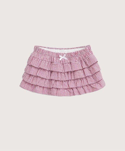 LA POMME petit(ラポミ・プチ)の「Sweet Bow Tiered Gingham Skirt(スカート・レディース・ピンク/ブルー・SMALL/MEDIUM)」の1枚目の写真