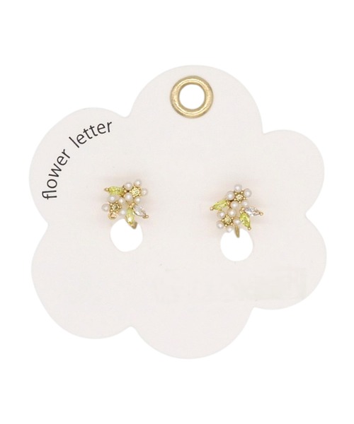 Zoule(ゾーラ)の「Zoule ゾーラ:FLOWER LETTER SERIES jewel flower letter 9 花言葉 プルメリア イヤリング(イヤリング・レディース・ホワイト×グリーン・FREE)」の8枚目の写真